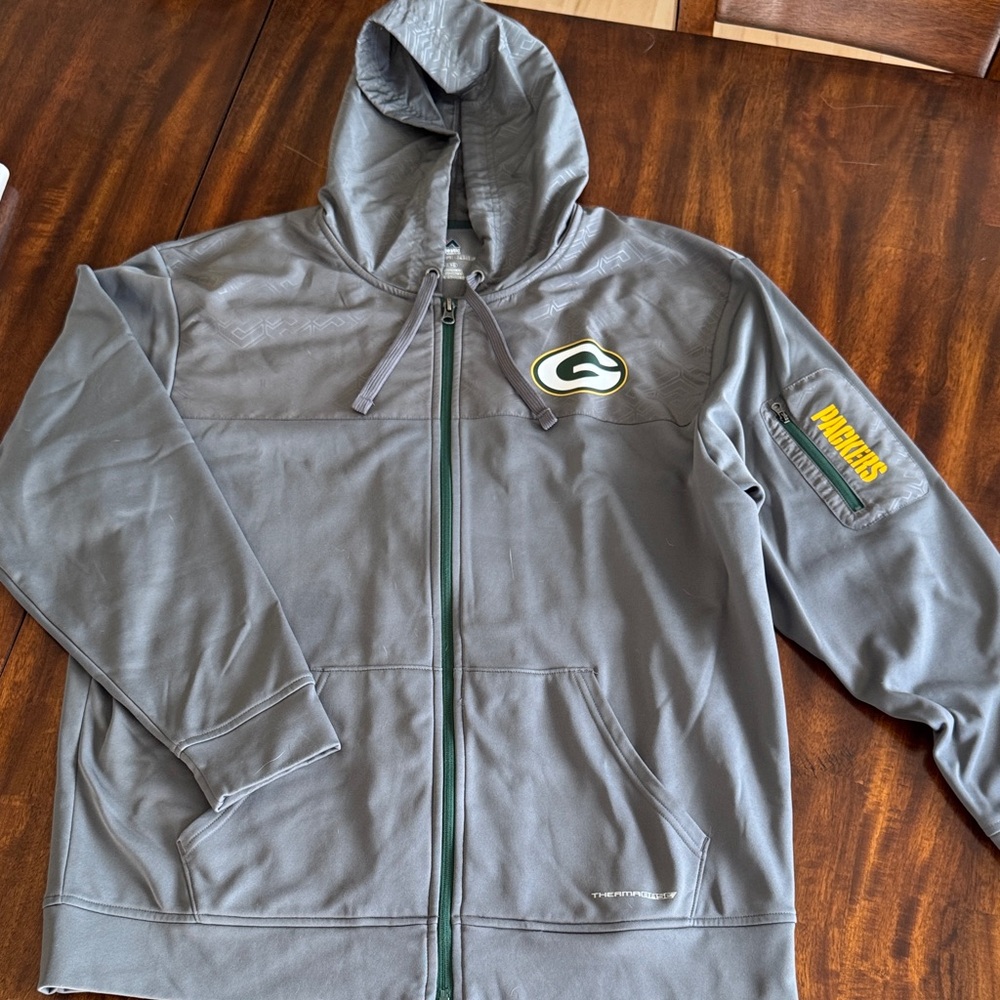 Gray Hooded Jacket with Packer Team Logo XL